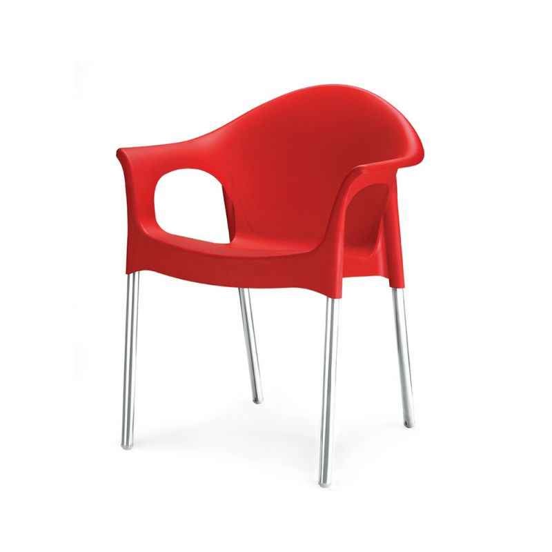 Nilkamal Novella 09 Bright Red Virgin Polymer Cafeteria Chair, NS09SSBRD, Dimension: 600x540x782 mm