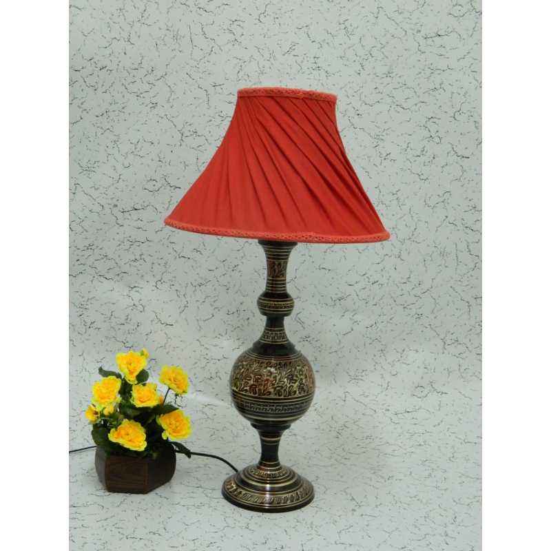 Tucasa Classic Brass Carving Table Lamp (Red Pleated Shade), LG-970