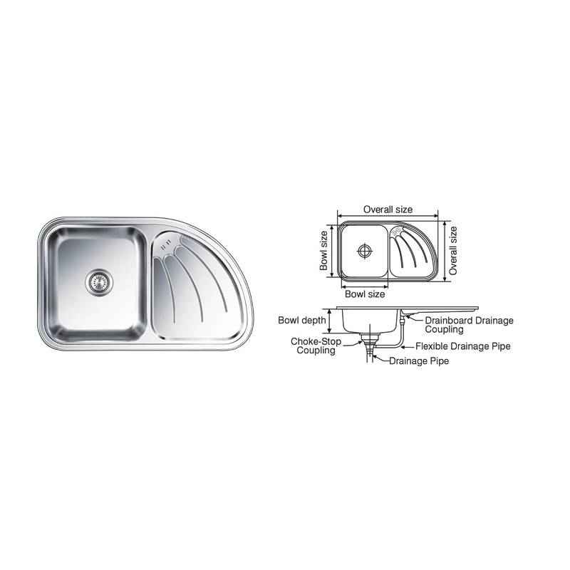 Nirali Ultimo Glossy Finish Kitchen Sink With Right Hand Drain Board, Size: 865x532 mm