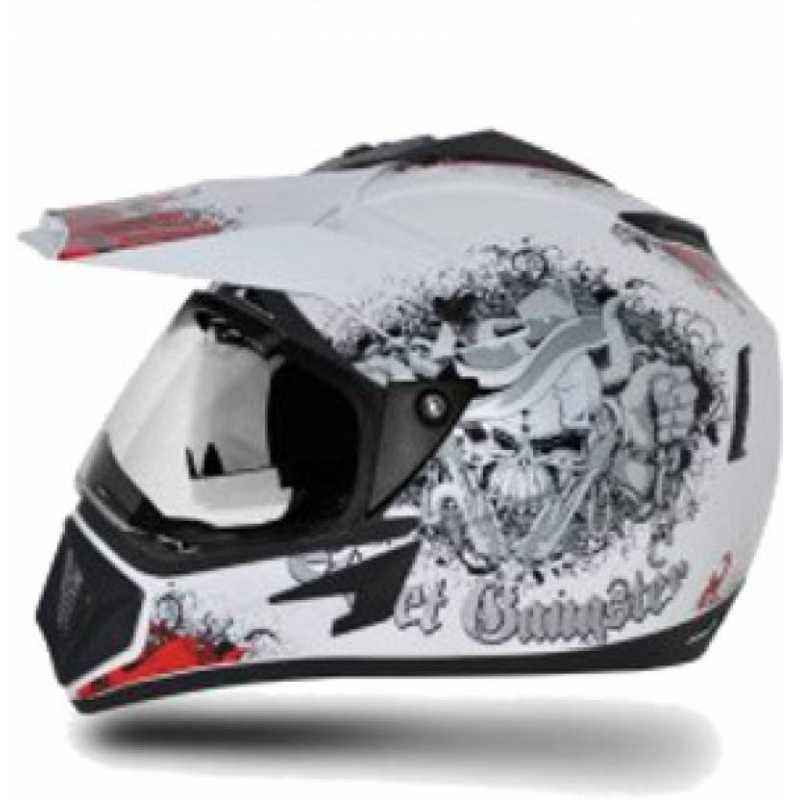 Vega Off Road Gangster Motocross White Red Helmet, Size (Medium, 580 mm)
