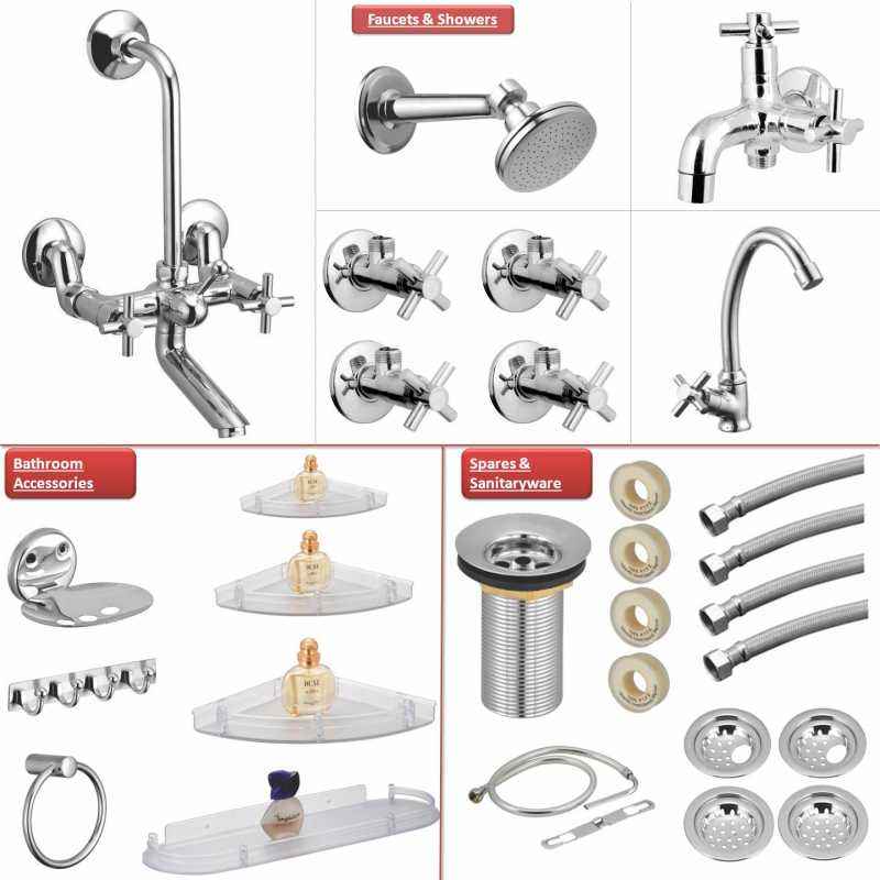 Kamal Cross Collection Bathroom Premium Combo Set with Overhead Shower & Free Tap Cleaner, COR-2100