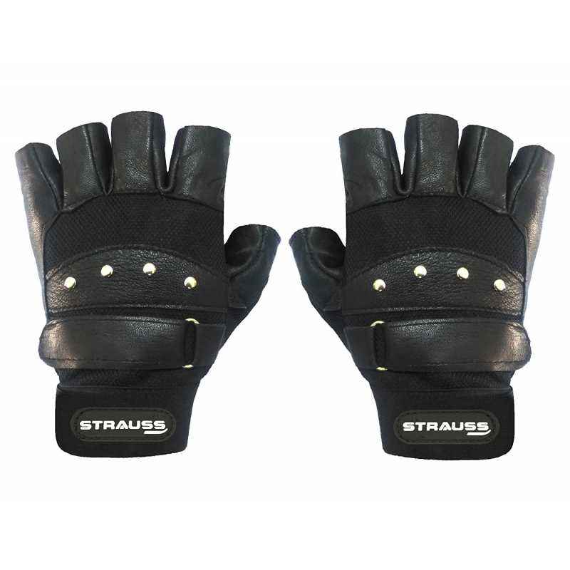 Strauss Black Pro Leather Gym Gloves, Size: M