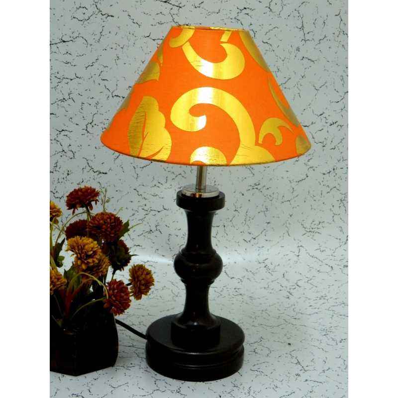 Tucasa Fabulous Wooden Table Lamp with Orange & Gold Shade, LG-1058