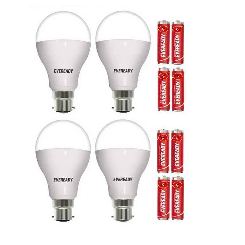 Eveready 12W B-22 LED Bulbs with Free 8 Battery (Pack of 4)