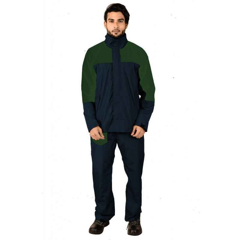 Mallcom Arcus Navy Blue & Green Breathable PU Raincoat, Size: XXL