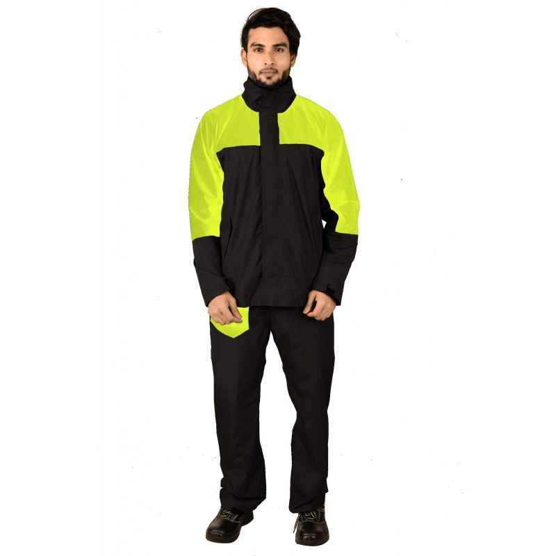 Mallcom Arcus Black & Lime Green Breathable PU Raincoat, Size: L