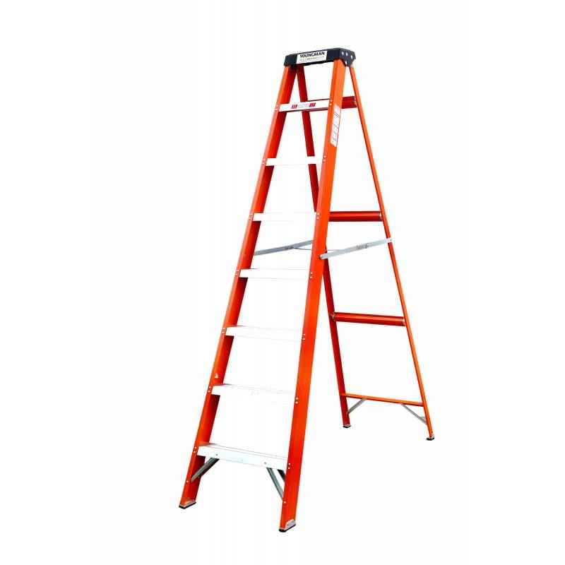 Youngman 8 Step 110kg Capacity Fiberglass Orange Shockproof Ladder