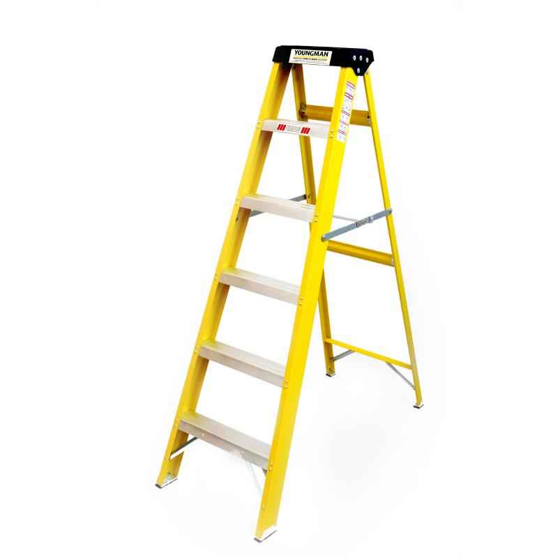 Youngman 6 Step 110kg Capacity Fiberglass Yellow Shockproof Ladder