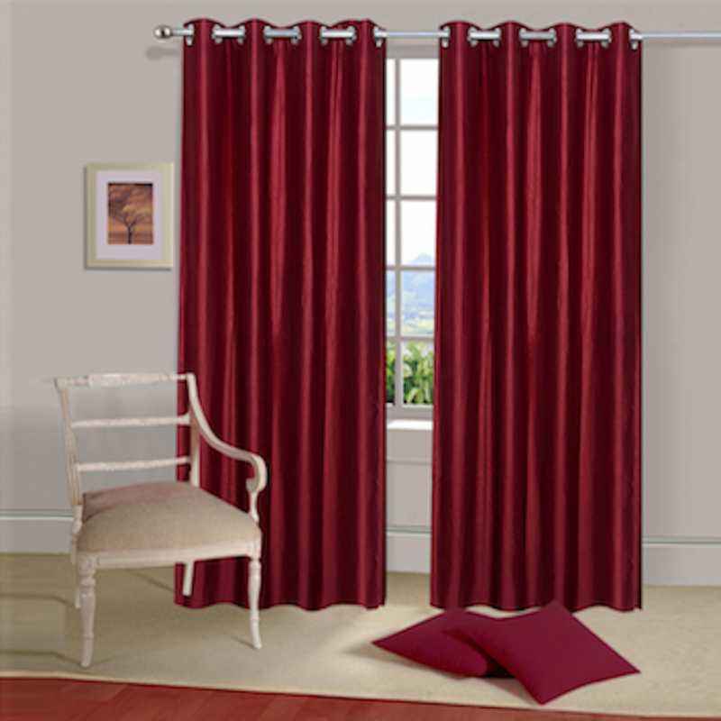 IWS Maroon Designer Collection Polyester Eyelet Door Curtain Set, CT1069