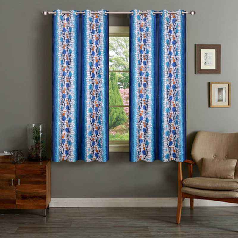 IWS Blue Designer Collection Polyester Eyelet Window Curtain Set, CT2017