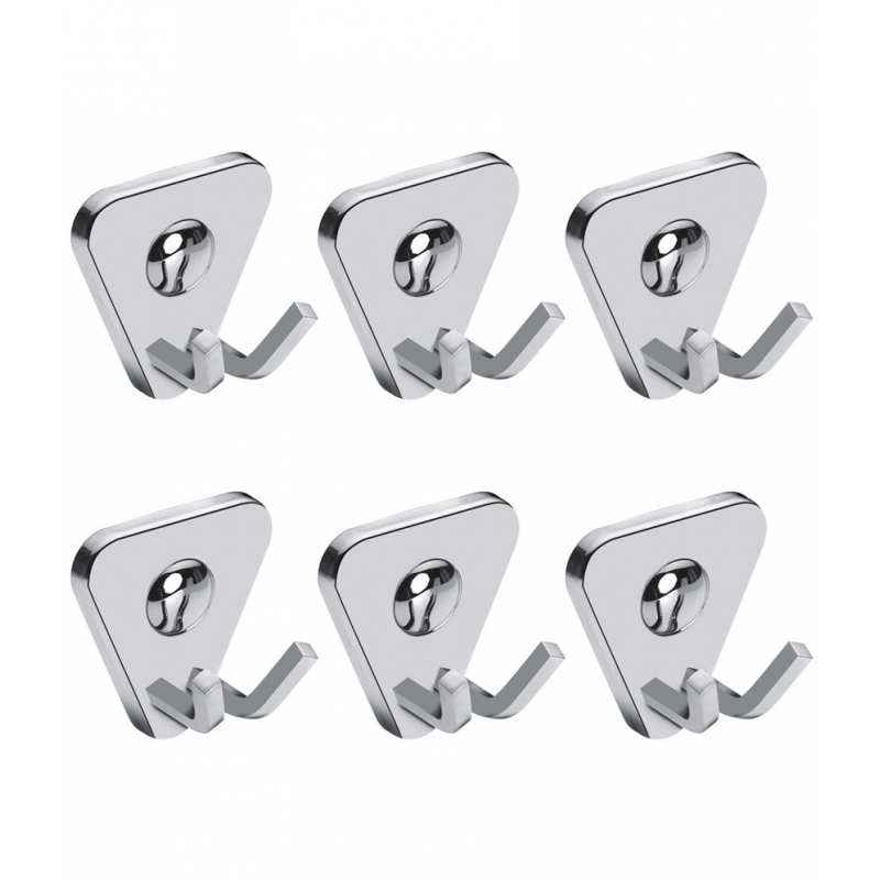 Abyss ABDY-0815 Glossy Finish Stainless Steel Robe Hook/Cloth Hook (Pack of 6)