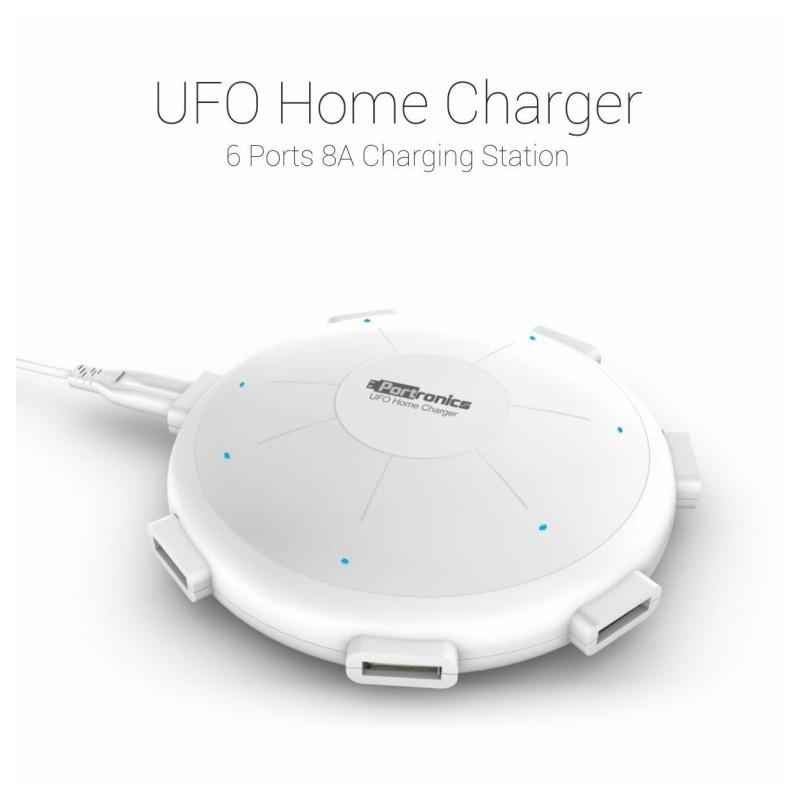 Portronics por 343 UFO White Colour Home Charger 6 Ports 8A Charging Station