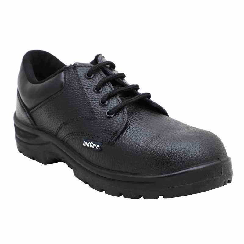 Indcare Jumbo Leather Black Steel Toe Work Safety Shoes, Size: 9