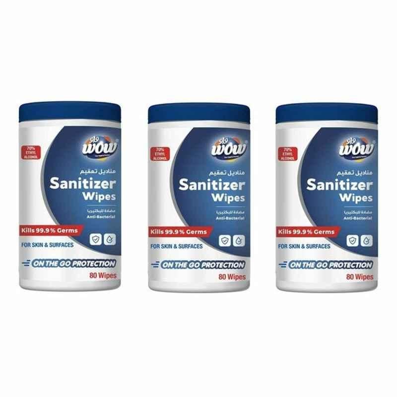 Wow Anti-Bacterial Sanitizer Wipes Canister, 80 Sheets, 2+1 Free