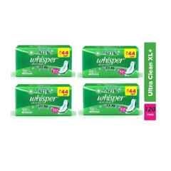 Whisper 30 Pcs White Cotton Disposable Ultra Clean Sanitary Pad Packet, Size: XL+ (Pack of 4)