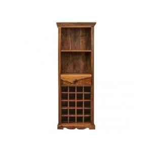 Angel Furniture 64x38x175cm Walnut Finish Solid Sheesham Wood Tallboy Storage Wine Rack & Bar Cabinet, AF-159H