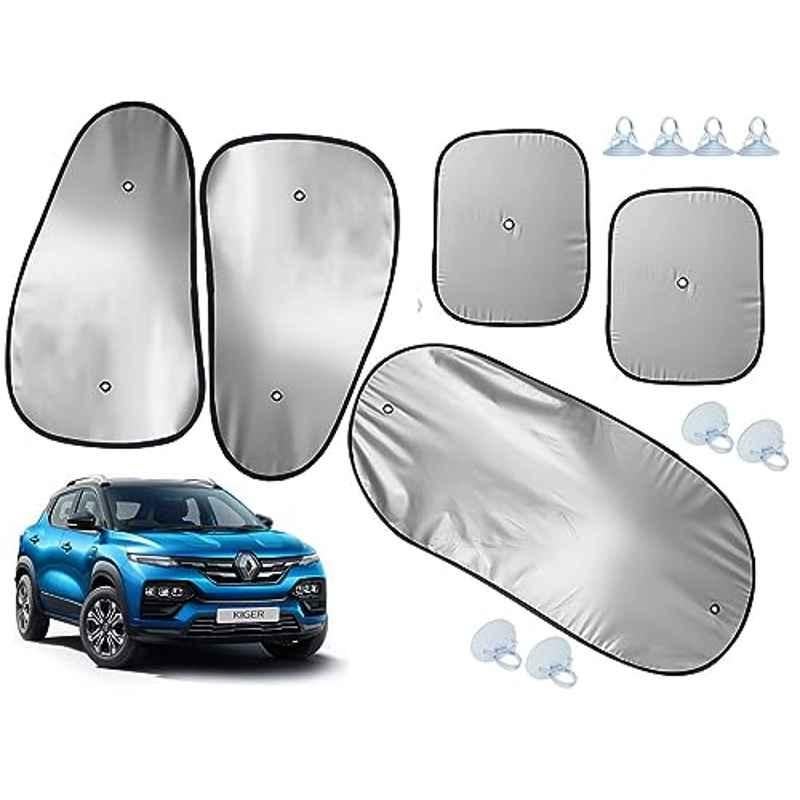 Auto Pearl 5 Pcs Polyester Black & Silver Window & Rear Sun Shade Set for Renault Kiger