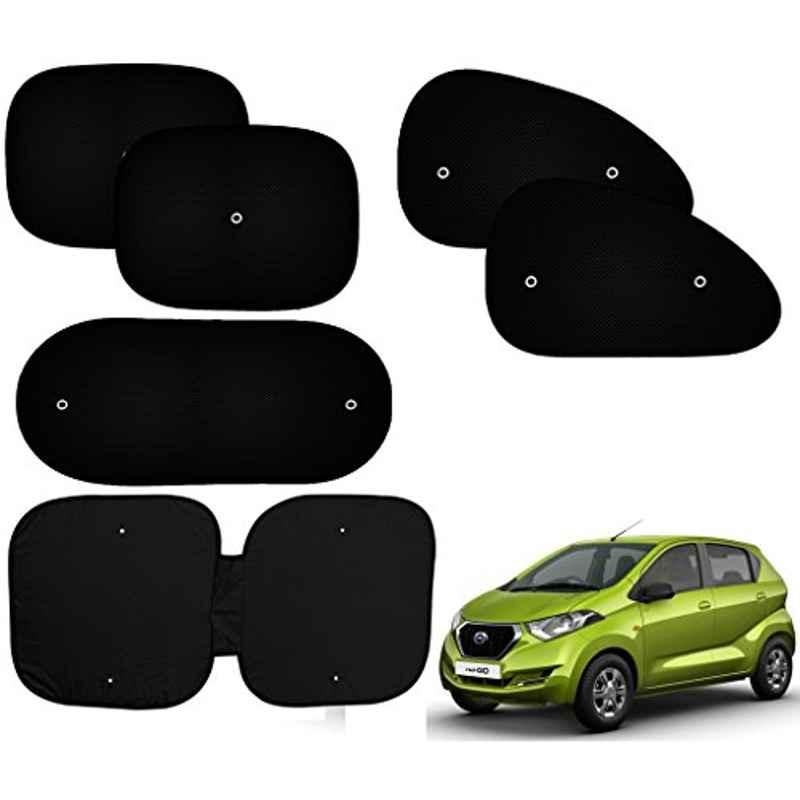 Auto Pearl 6 Pcs PVC & Mesh Black Window, Front & Rear Sun Shade Set for Datsun Redi GO