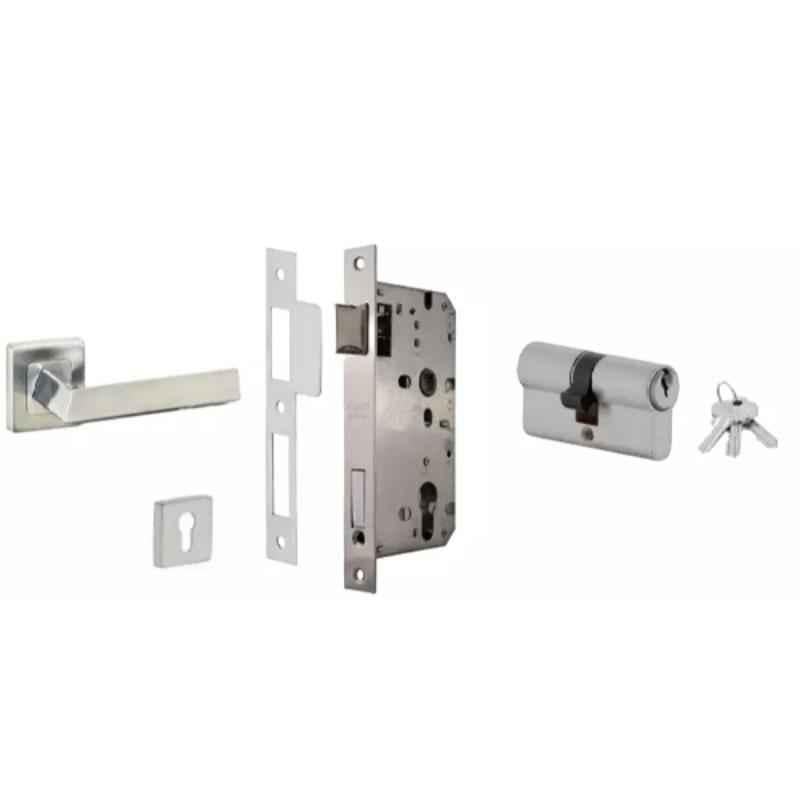 Dorset ML Series Fabio 70mm Stainless Steel Silver Chrome Finish Door Handle Lock Set with Both Side Key Cylinder (Pack of 4)