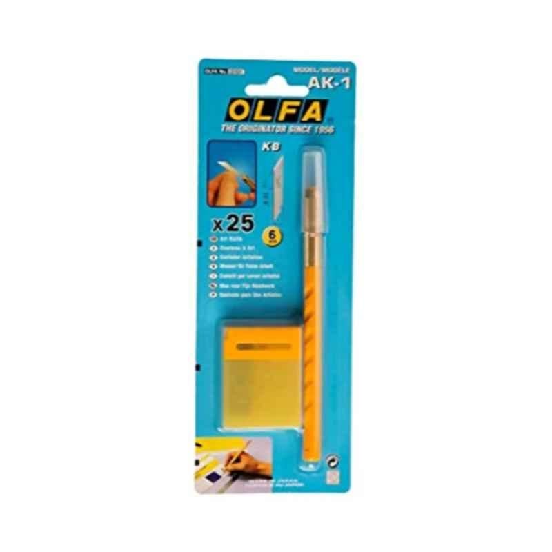 Olfa Yellow Art Knife Cutter with Blade, AK-1 (Pack of 25)