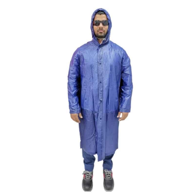 Workman PVC Navy Blue Hooded Rain Coat, RS YM 04, Size: 4XL