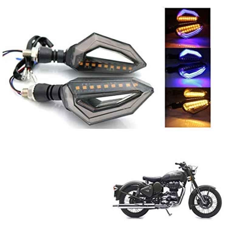 Kozdiko 4 Pcs Bike D Shaped 9 LED Front & Rear Side Turn Signal Indicator Light Set for Royal Enfield Bullet 350 Twinspark