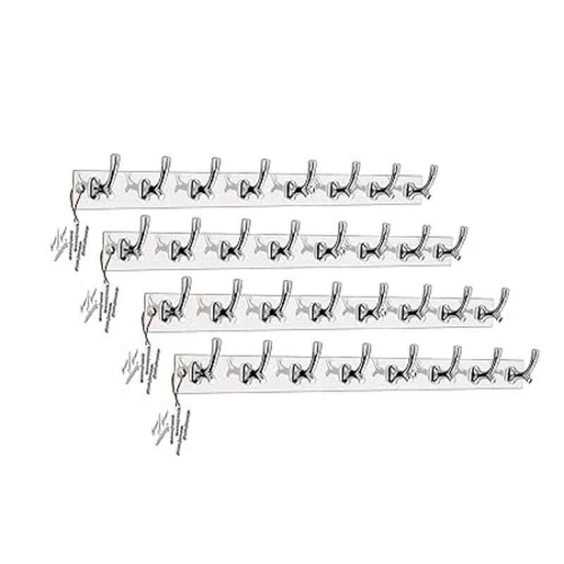 Onjecx 8 Pin Stainless Steel & Aluminium Silver Cloth Hanger with 16 Screw & 16 Grip, THS08SS4 (Pack of 4)