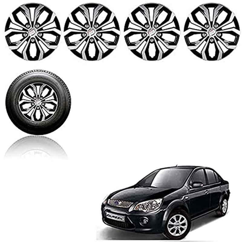 Auto Pearl 4 Pcs 14 inch ABS Silver & Black Press Fitting Wheel Cover Set for Ford Fiesta Classic