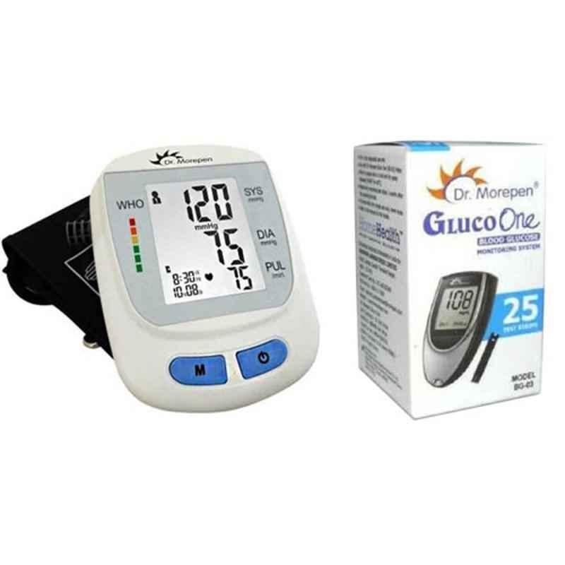 Dr. Morepen BP-09 Blood Pressure Monitor & BG-03 Gluco One 25 Test Strips Combo