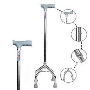 MCP Jindal Silver Aluminium Quadripod Height Adjustable Four Legged Walking Stick