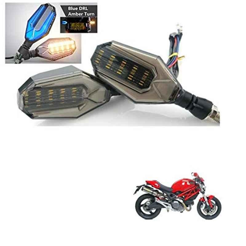 Kozdiko 4 Pcs Plastic Front & Rear U Shape Dual Color DRL LED BIke Indicator Set for Ducati Monster 796 S2R