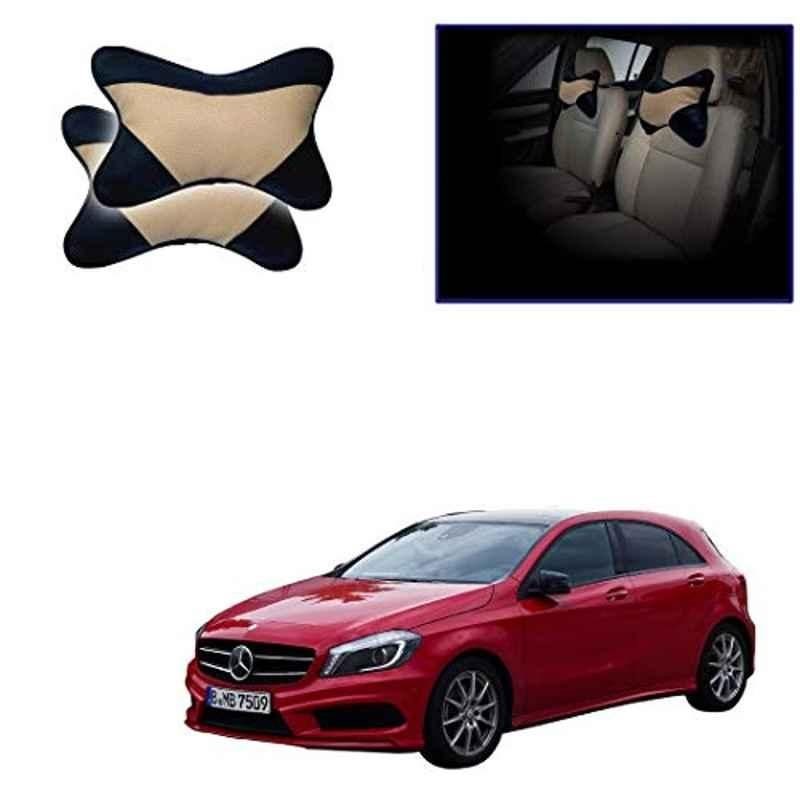 Kozdiko 2 Pcs Memory Foam Beige & Black Car Neck Rest Cushion Pillow Set for Mercedes Benz A-Class