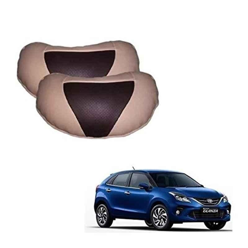 Kozdiko 2 Pcs Beige & Brown Car Neck Rest Cushion Pillow Set for Toyota Glanza