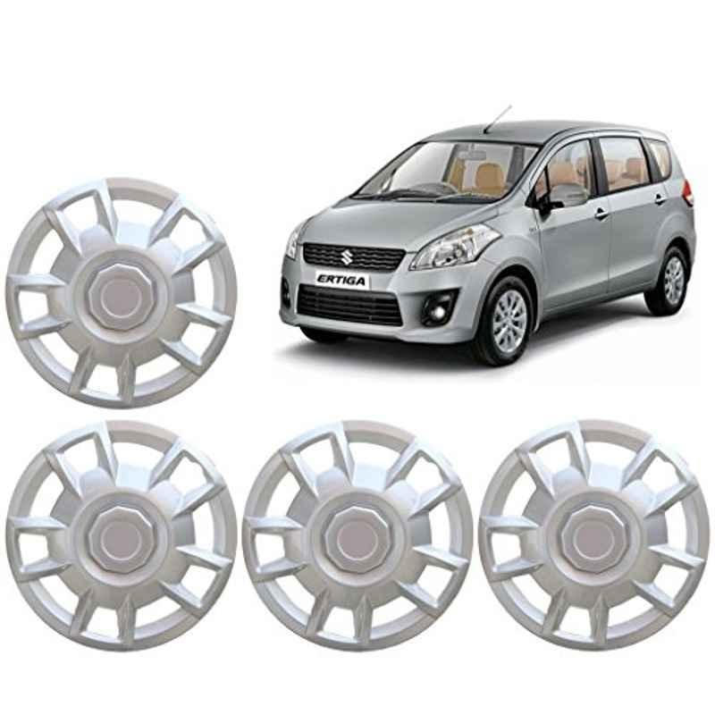 Auto Pearl 4 Pcs 15 inch ABS Silver Press Fit Wheel Cover Set for Maruti Suzuki Ertiga