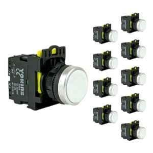 Yokins 22mm 220V 1NO White Push Button with Spring Return, EB2M-A-10-W (Pack of 10)