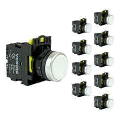 Yokins 22mm 220V 1NO White Push Button with Spring Return, EB2M-A-10-W (Pack of 10)