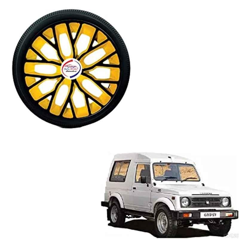 Auto Pearl 4 Pcs 15 inch ABS Black & Yellow Hubcap Wheel Cover Set with Retention Ring for Maruti Suzuki Gypsy