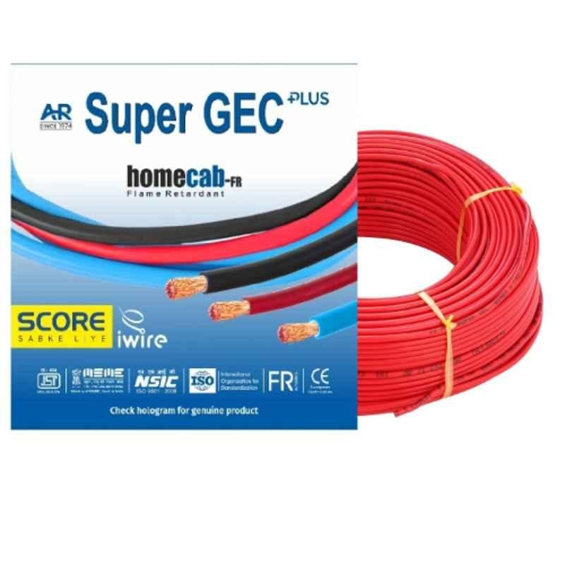 Super GEC Score 4 Sqmm Single Core Red FR PVC Multi Strand House Wiring Cable, Length: 90 m