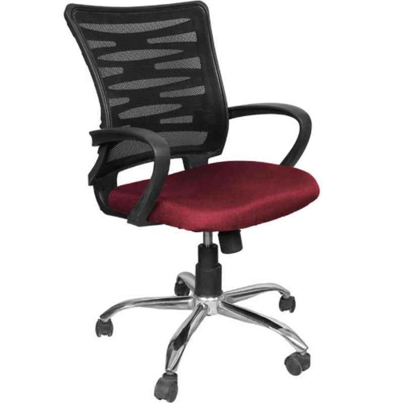 Furniturstation Leatherette Maroon & Black Ergonomic Mesh Low Back Office Chair, SB_MESH -02_ 2 IN 1 MRBK