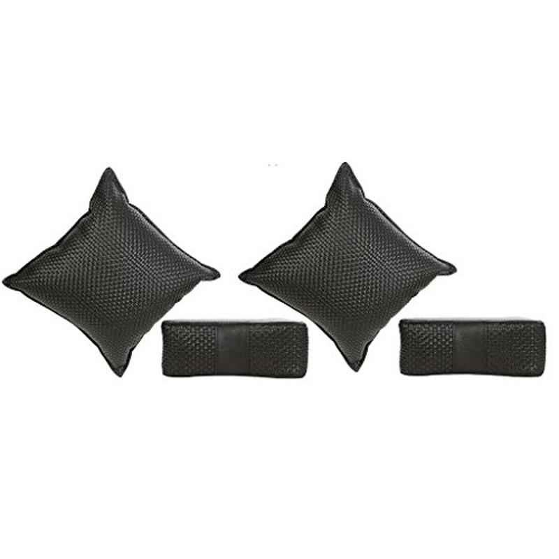Kozdiko Faux Leather Black One Pair Cushion Pillow & One Pair Neck Rest Combo for BMW 3 Series