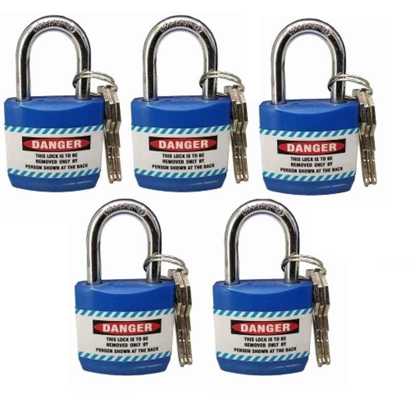 Asian Loto 5 Pcs Metal & Plastic Blue Regular Shackle Jacket Padlock Set with 3 Keys, ALC-LPR