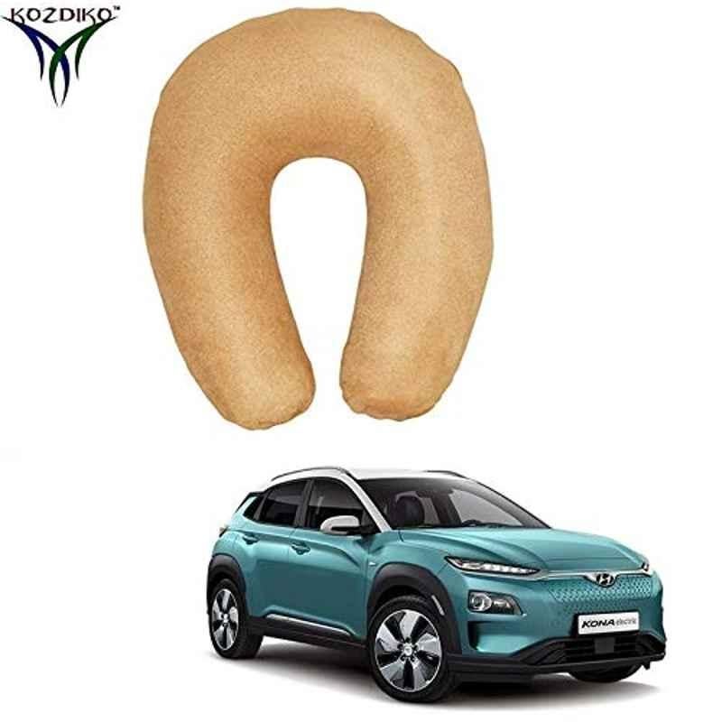 Kozdiko Velvet Beige U-Shape Travel Neck Rest Cushion Pillow for Hyundai Kona Electric, Koz-51217