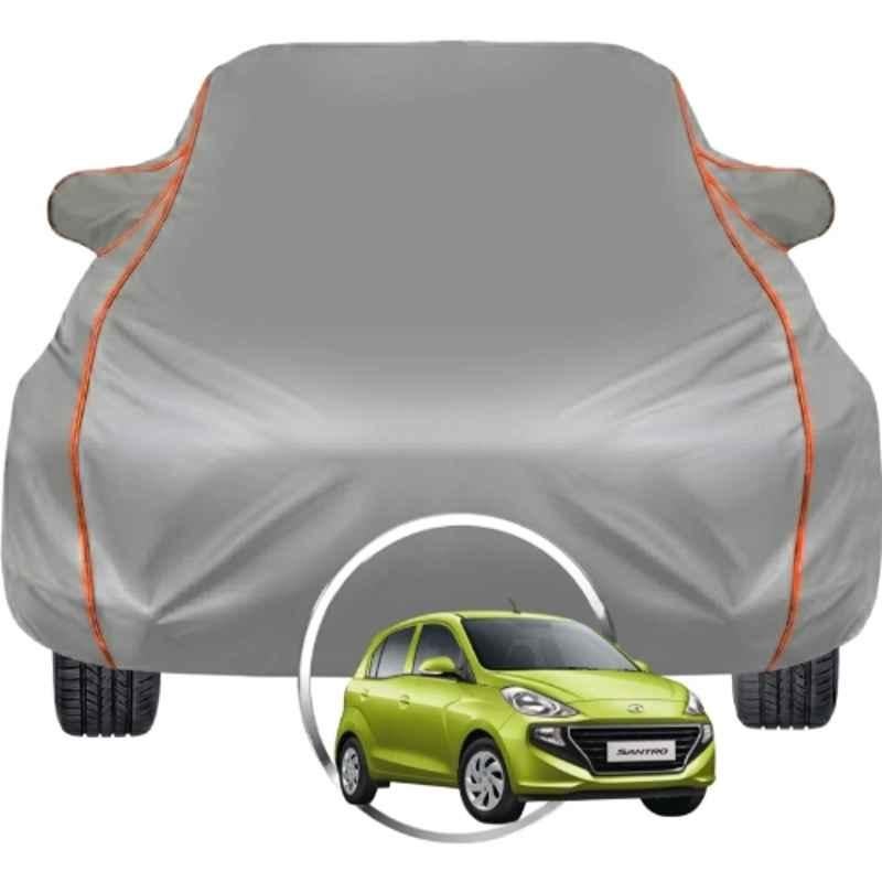 Allextreme Polyester Grey Car Cover with Triple Stitched Reflective Piping for Hyundai Santro All Model & Year, PV-GY-05