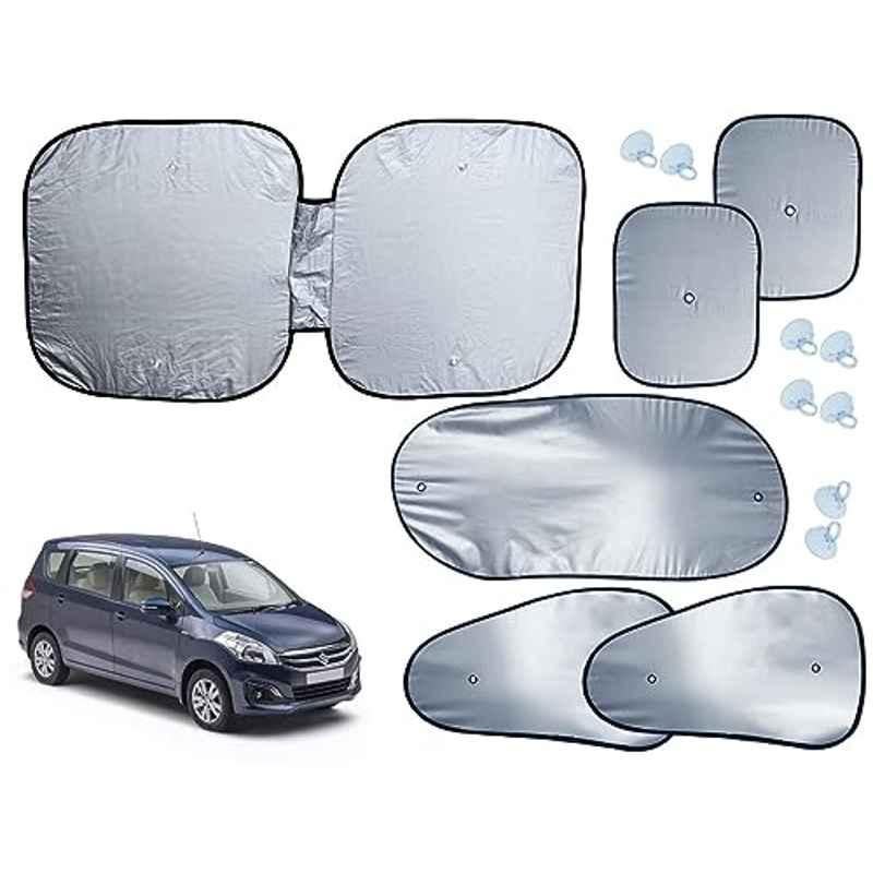 Auto Pearl 6 Pcs Polyester Black & Silver Window, Front & Rear Sun Shade Set for Maruti Suzuki Ertiga Type 2 2015-2018