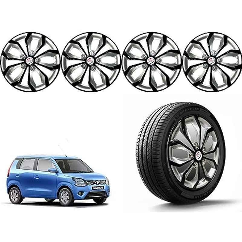Auto Pearl 4 Pcs 14 inch Polypropylene Black & Silver Press Type Car Wheel Cover Set with Retention Ring for Maruti Suzuki WagonR Type 4 2019-2022, 14WC_Pearl_Rev_WagonR_2019_22