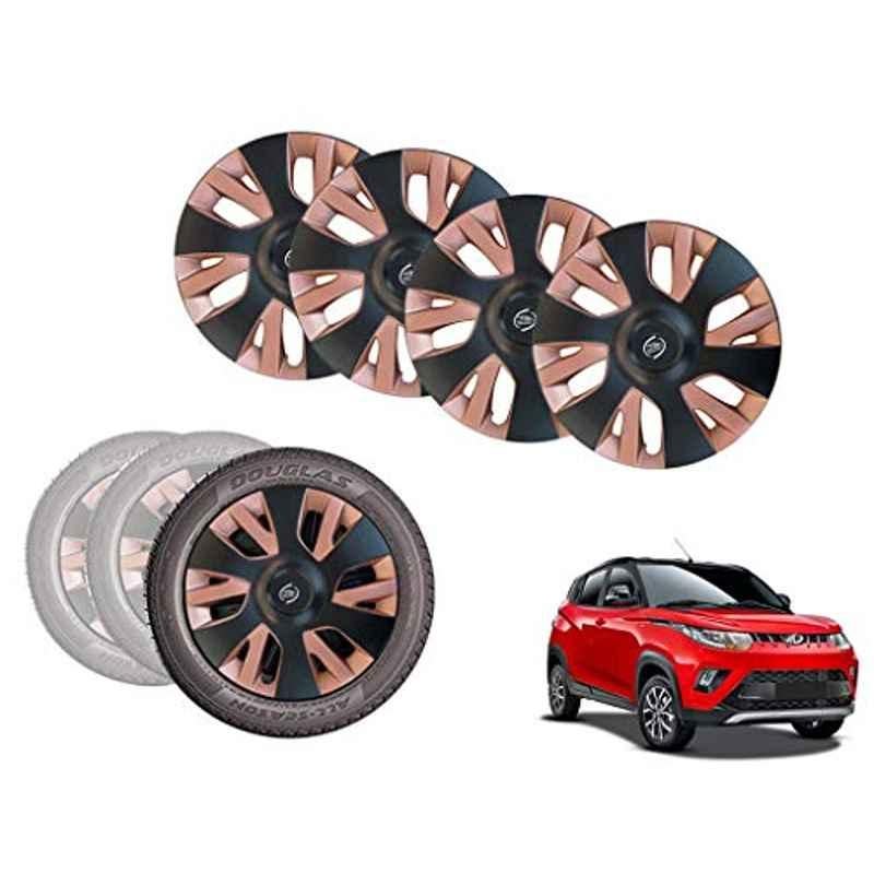 Auto Pearl 4 Pcs 14 inch Black & Copper ABS Press Type Hubcap Wheel Cover Set with Retention Ring for Mahindra KUV100nxt