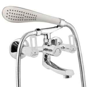Cliquin Oxy Vitara Brass Chrome Wall Mounted Wall Mixer with Telephonic Crutch Hand Shower & 1m Stainless Steel Shower Tube