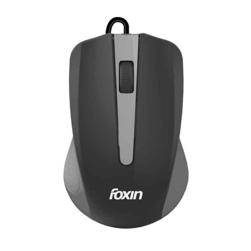 Foxin Glance 1200DPI Black & Grey Wired Optical Mouse with 1.2m Cable for Laptop, PC, Desktop & Gaming