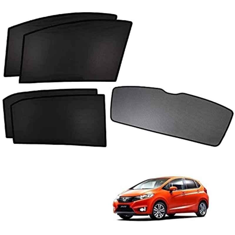Kozdiko 5 Pcs Polyester Black Non Magnetic Window & Rear Sun Shades Set for Honda New Jazz