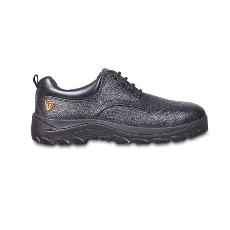Tagra Boost Lo B Leather PU Sole Steel Toe Low Ankle Black Work Safety Shoes by Tata, Size: 7
